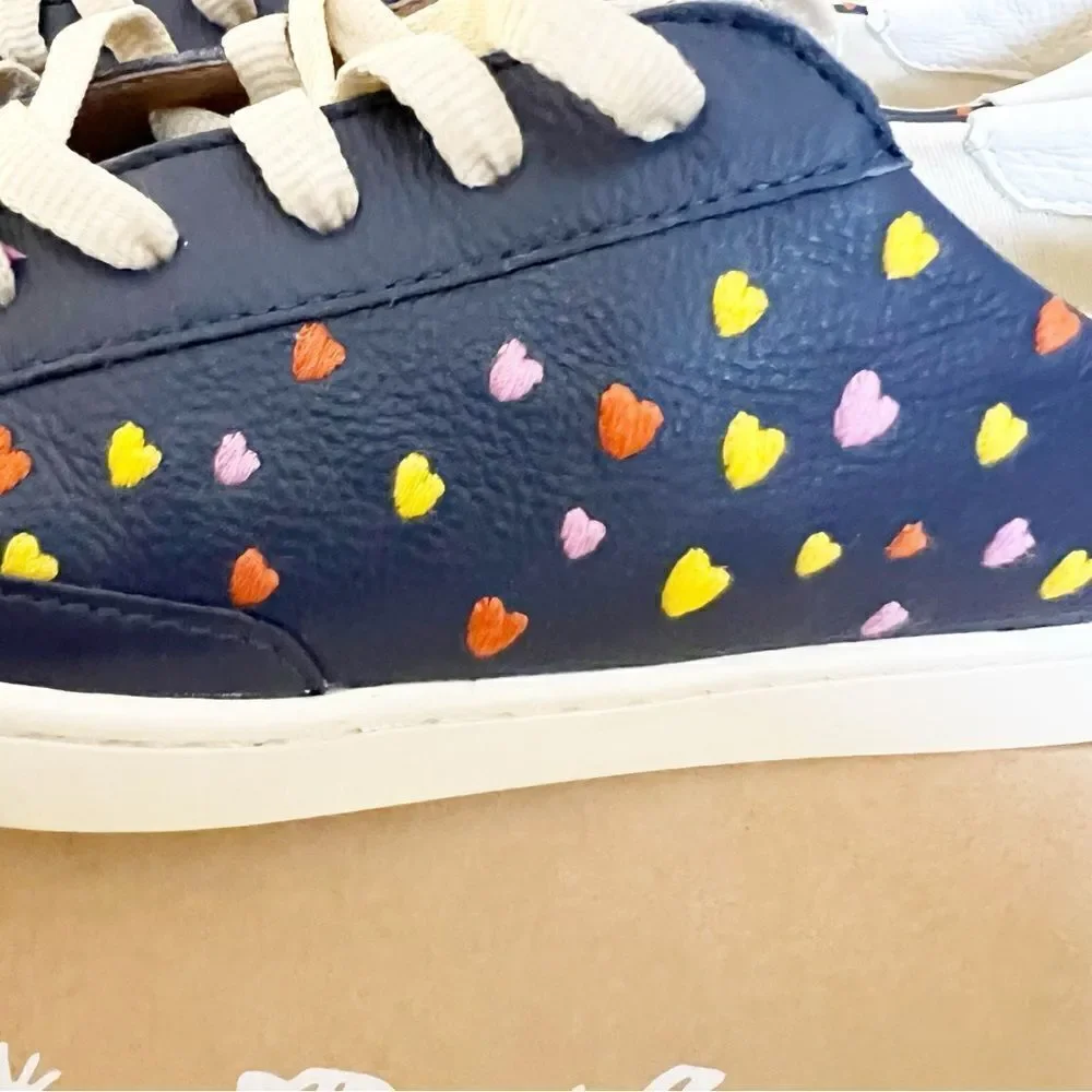 Soludos Queen Of Hearts Genuine Leather Embroidered Ibiza Sneakers, Blue Size 10